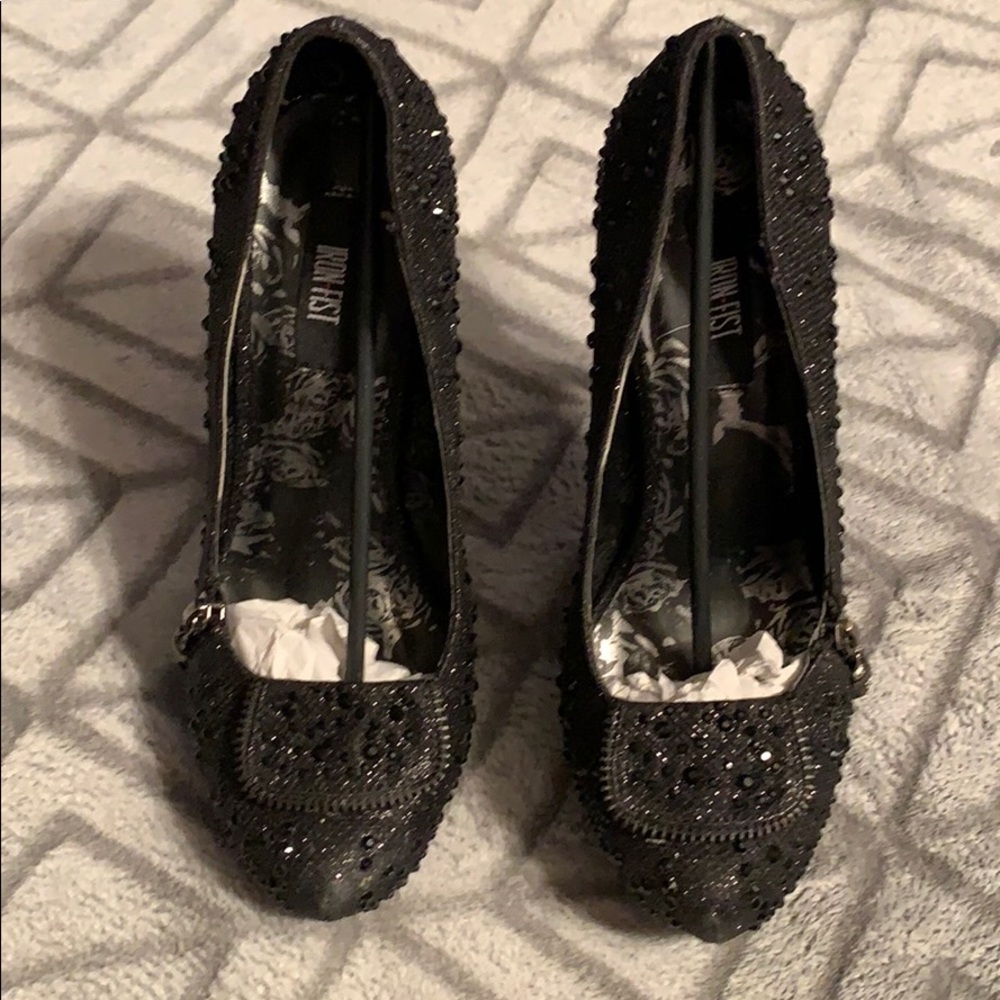 Iron Fist Black crystal skull platform heels
